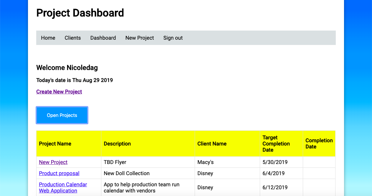 Project Dashboard Site